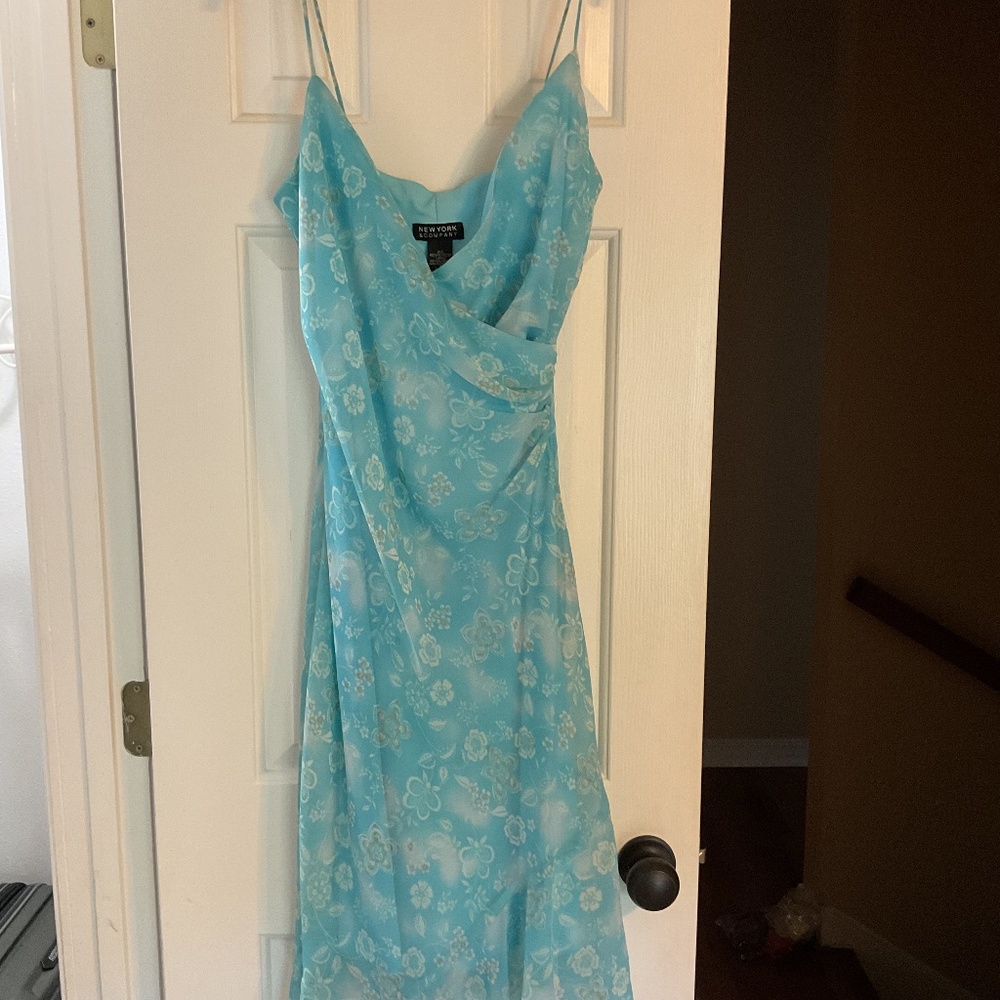 New York & Company Light Blue Floral Slip Dress